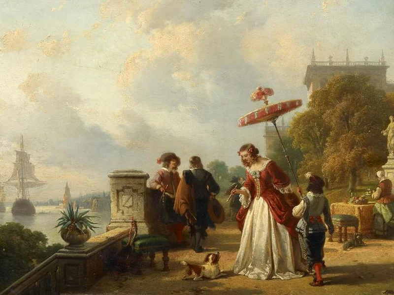 1813-Jan Michiel Ruyten - Festa sulla terrazza di un castello con vista sulla Schelda vicino ad Anversa